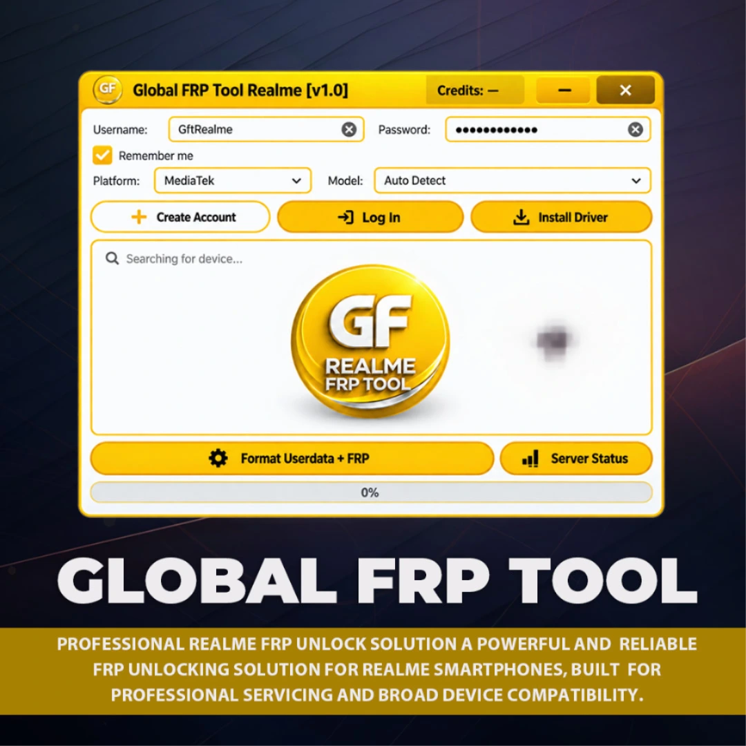 ( GFT ) Global Frp Tool Realme 1 Click FRP Unlock Credit Any Qty [Existing Account]